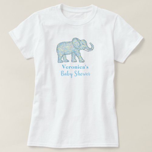 Cute Baby Elephant Blue Brushstrokes Customizable T_Shirt