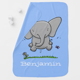 Cute baby elephant blue cartoon illustration blanket