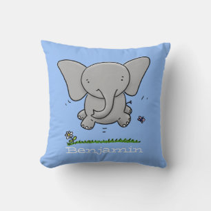 Cute baby elephant blue cartoon illustration throw pillow