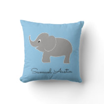 Cute Baby Elephant Blue Nursery Throw Pillow