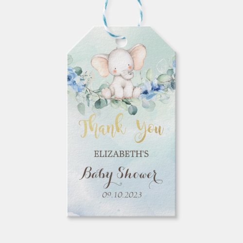 Cute Baby Elephant Blue Roses Baby Shower  Gift Tags