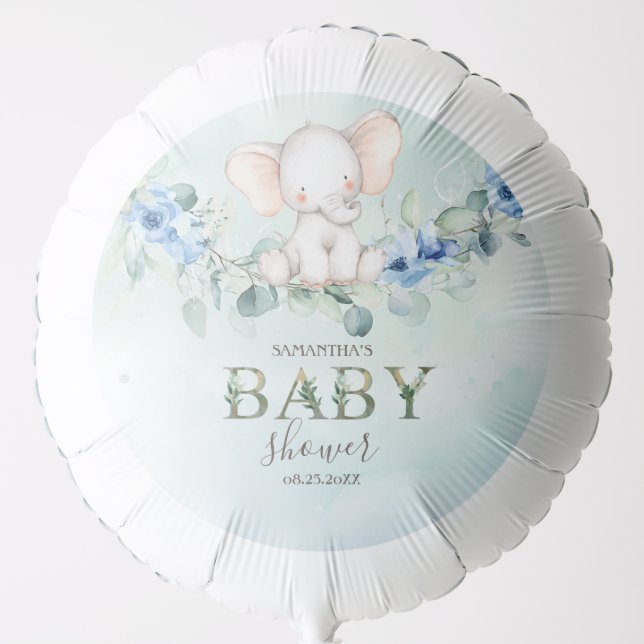 Cute Baby Elephant Blue Roses  Balloon (Front)