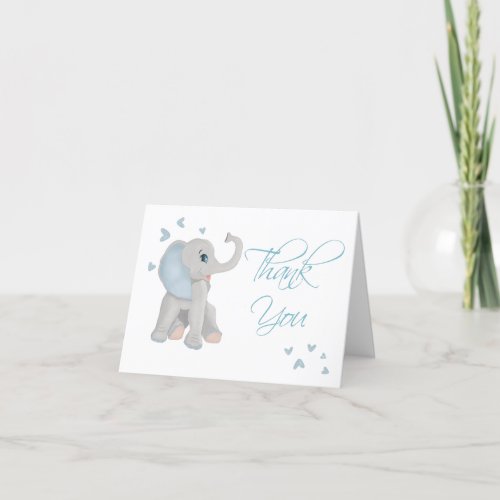 Cute Baby Elephant Blue Watercolor Thank You Card