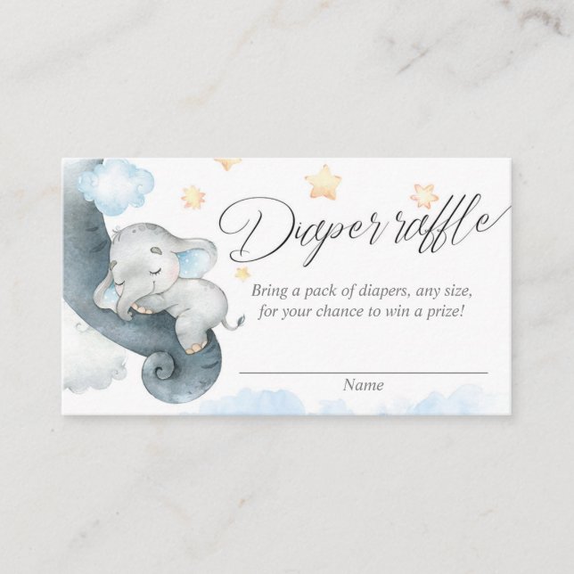 Cute baby elephant blue yellow diaper raffle cards (Front)