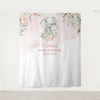 Cute baby elephant blush floral gold baby shower tapestry