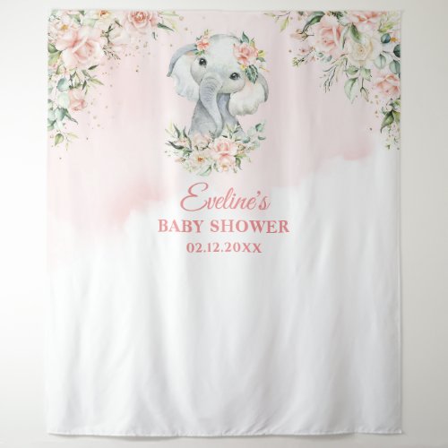 Cute baby elephant blush floral gold baby shower tapestry