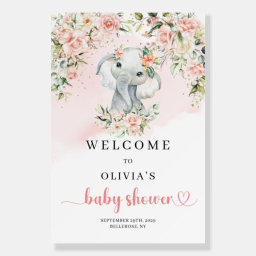 Cute baby elephant blush gold Baby Shower Welcome  Foam Board