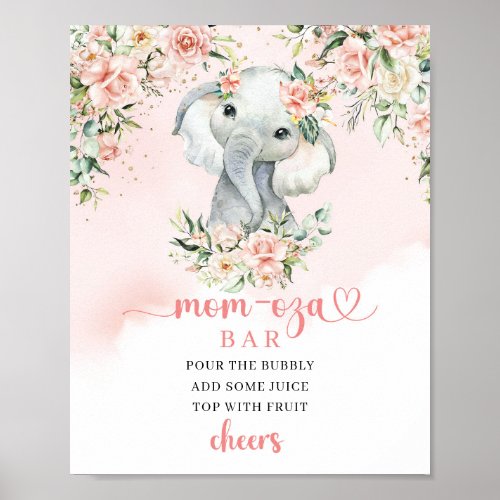 Cute baby elephant blush gold floral Mom_osa bar Poster