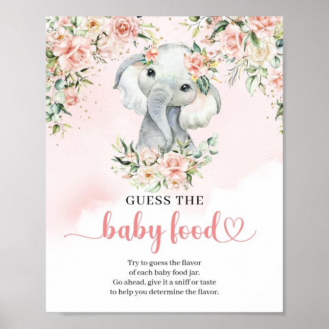 Cute baby elephant blush Guess The Baby Food game Poster (Front)