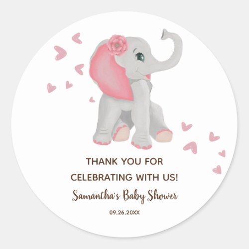Cute Baby Elephant Blush Pink Favor Sticker
