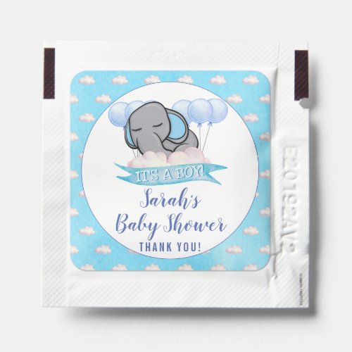 Cute Baby Elephant Boy Baby Shower Blue Balloons Hand Sanitizer Packet