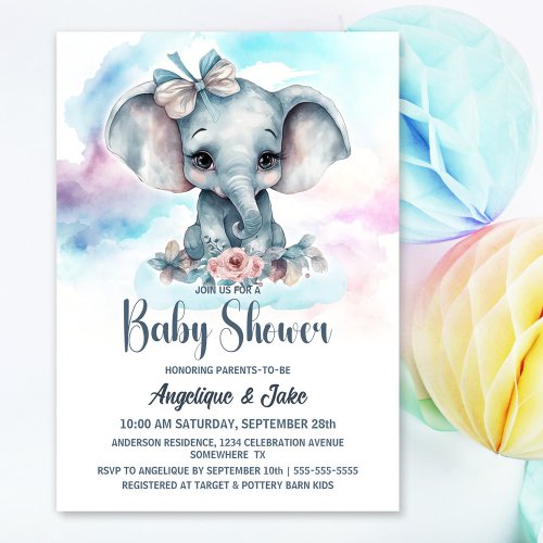 Cute Baby Elephant Boy Baby Shower Invitation