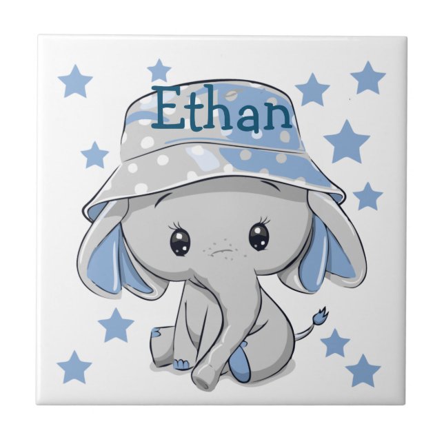 Cute Baby Elephant Boy Ceramic Tile (Front)
