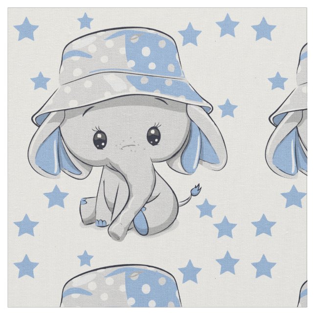 Cute Baby Elephant Boy Fabric (Close Up)