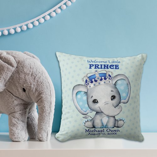 Cute Baby Elephant Boy Prince Throw Pillow