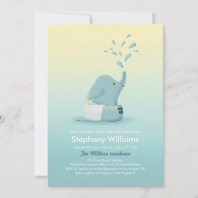Cute Baby Elephant Boy Sprinkle Baby Shower Invite (Front)