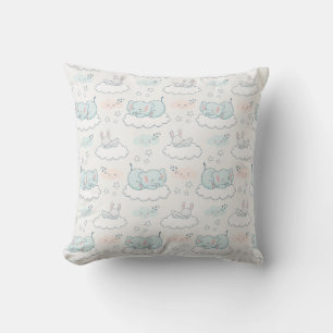 Cute Baby Elephant & Bunny Animal Pattern  Throw Pillow
