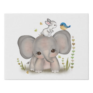 Cute Baby Elephant Bunny Wrapped Canvas Print