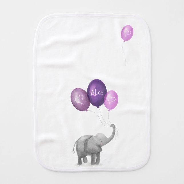Cute baby elephant burp cloth (purple) (Front)