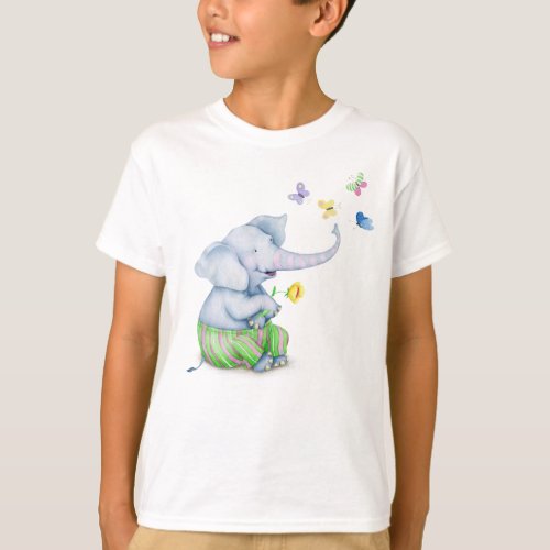 Cute Baby Elephant  Butterflies Illustration Todd T_Shirt