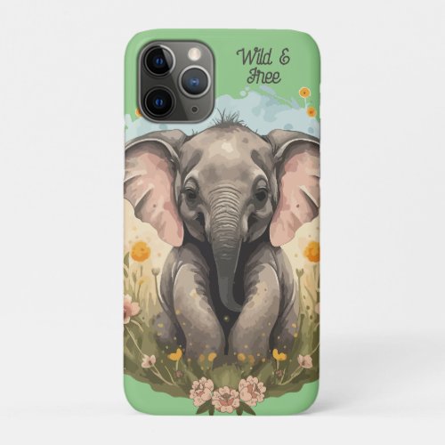 Cute Baby Elephant Calf Wildflower Wanderlust iPhone 11 Pro Case