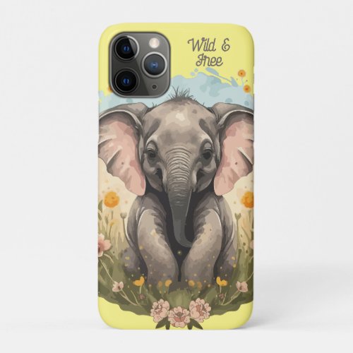 Cute Baby Elephant Calf Wildflower Wanderlust  iPhone 11 Pro Case