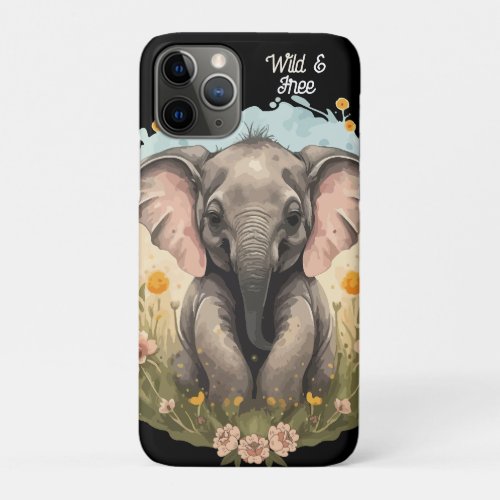 Cute Baby Elephant Calf Wildflower Wanderlust iPhone 11 Pro Case