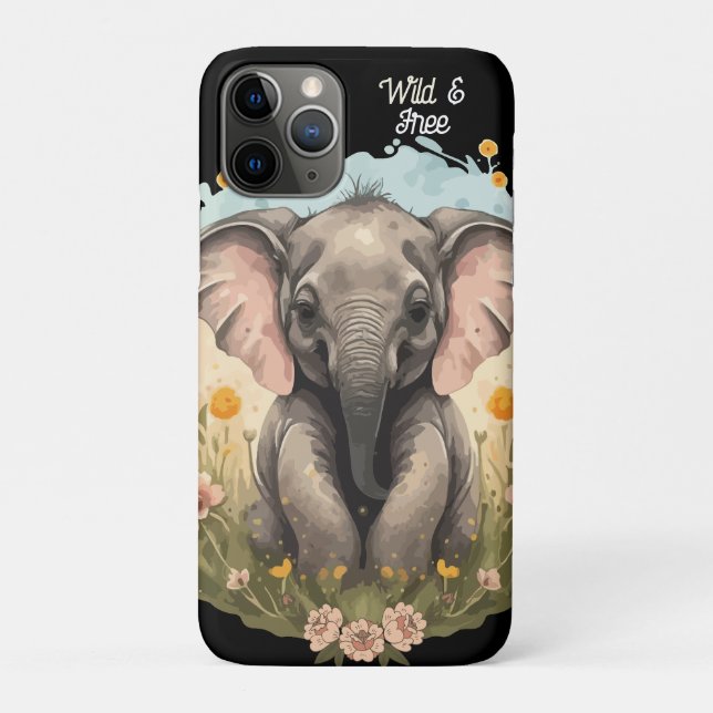 Cute Baby Elephant Calf Wildflower Wanderlust Case-Mate iPhone Case (Back)