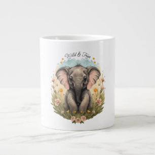 Cute Baby Elephant Calf Wildflower Wanderlust Giant Coffee Mug