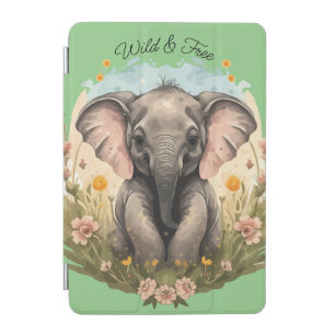 Cute Baby Elephant Calf Wildflower Wanderlust iPad Mini Cover