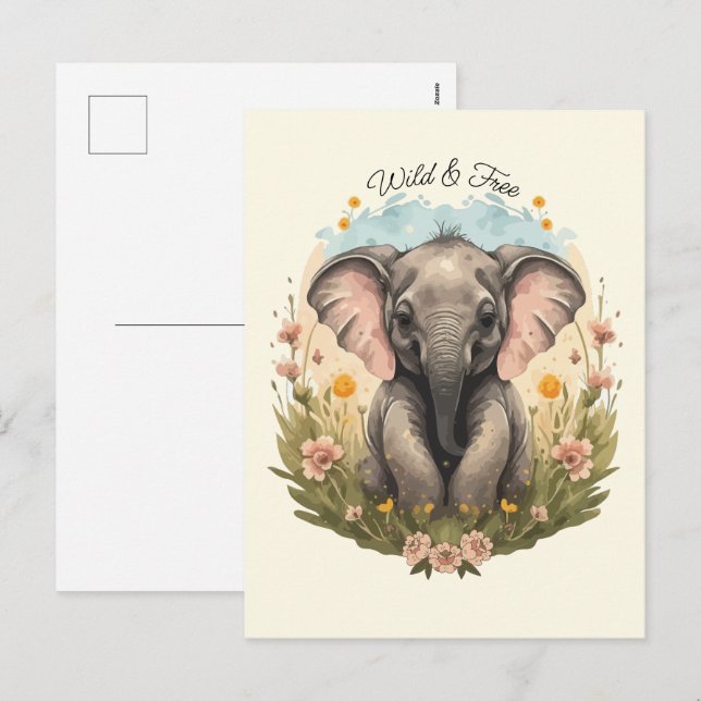 Cute Baby Elephant Calf Wildflower Wanderlust Post Holiday Postcard (Front/Back)