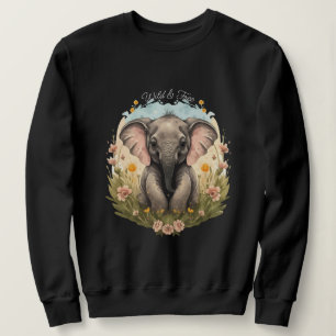 Cute Baby Elephant Calf Wildflower Wanderlust Sweatshirt