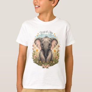 Cute Baby Elephant Calf Wildflower Wanderlust T-Shirt