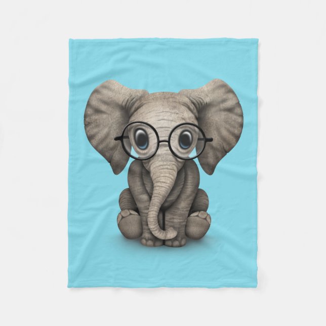 Cute Baby Elephant Calf with Reading Glasses Fleece Blanket (Front)