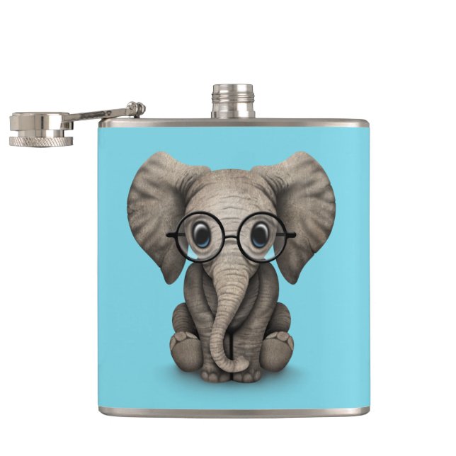 Cute Baby Elephant Calf with Reading Glasses Hip Flask (Opened)
