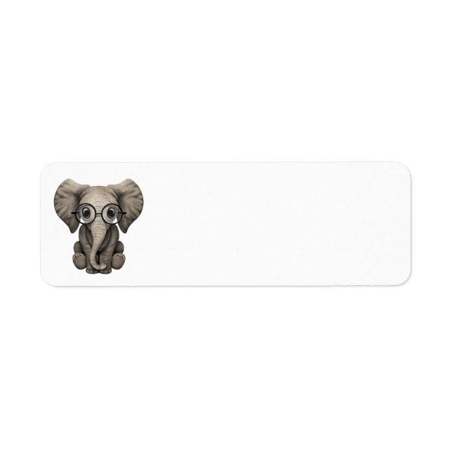 Cute Baby Elephant Calf with Reading Glasses Label (Front)