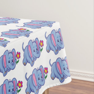 Cute Baby Elephant Cartoon Kids Rectangle Tablecloth