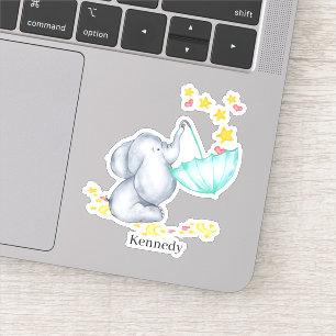 Cute Baby Elephant Catching Falling Stars Vinyl Sticker