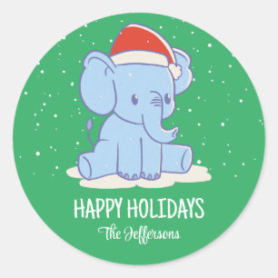 Cute Baby Elephant Christmas Snowy Winter Holiday Classic Round Sticker