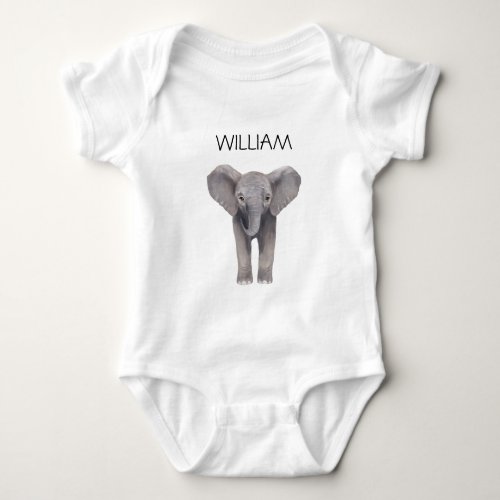 Cute Baby Elephant Custom Name  Baby Bodysuit