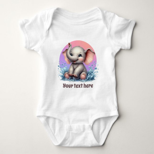 Cute baby elephant customizable girls bodysuit (Front)