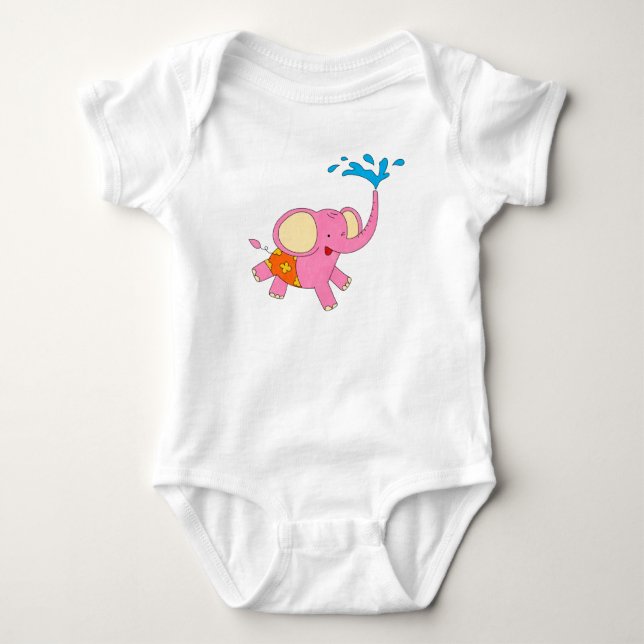 Cute Baby Elephant Design Element Baby Bodysuit (Front)