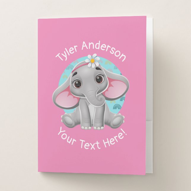 Cute Baby Elephant, DIY Name & Extra Text, Pink Pocket Folder (Front)