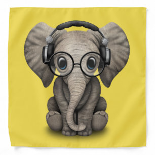 Cute Baby Elephant Dj Wearing Headphones and Glass Bandana