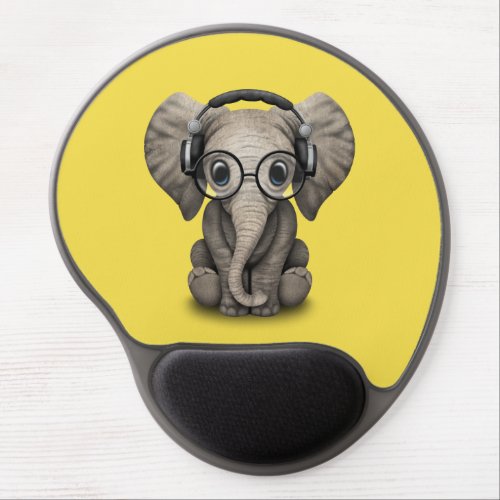 Cute Baby Elephant Dj Wearing Headphones and Glass Gel Mouse Pad