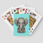 Cute Baby Elephant Dj Wearing Headphones and Glass Poker Cards