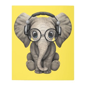 Cute Baby Elephant Dj Wearing Headphones Metal Print by crazycreatures at Zazzle