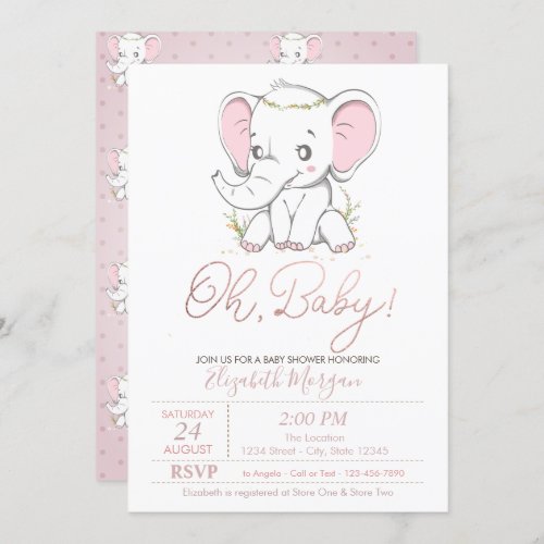 Cute Baby Elephant Dots Baby Shower Invitation