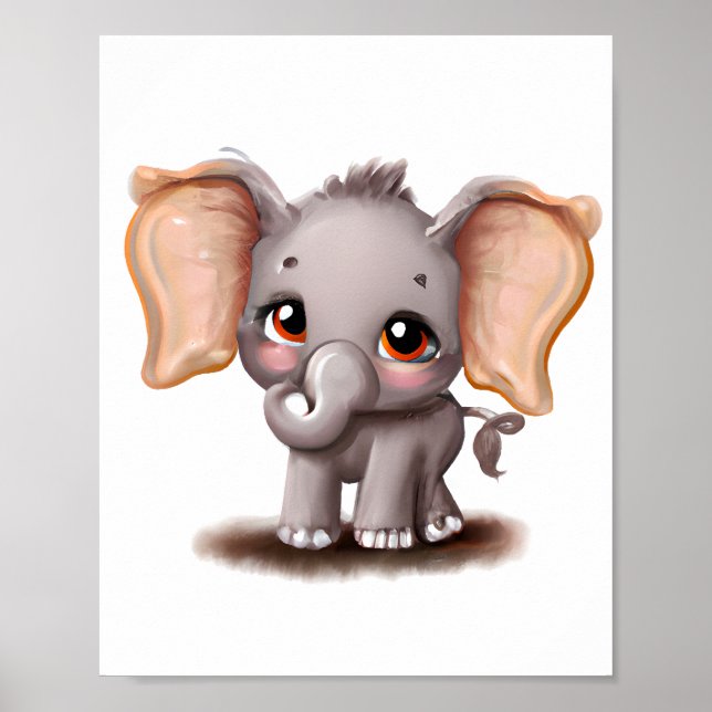 Cute baby elephant drawing design poster  (Front)