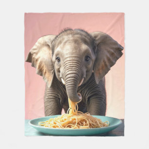 Cute Baby Elephant Eating Spaghetti Fleece Blanket